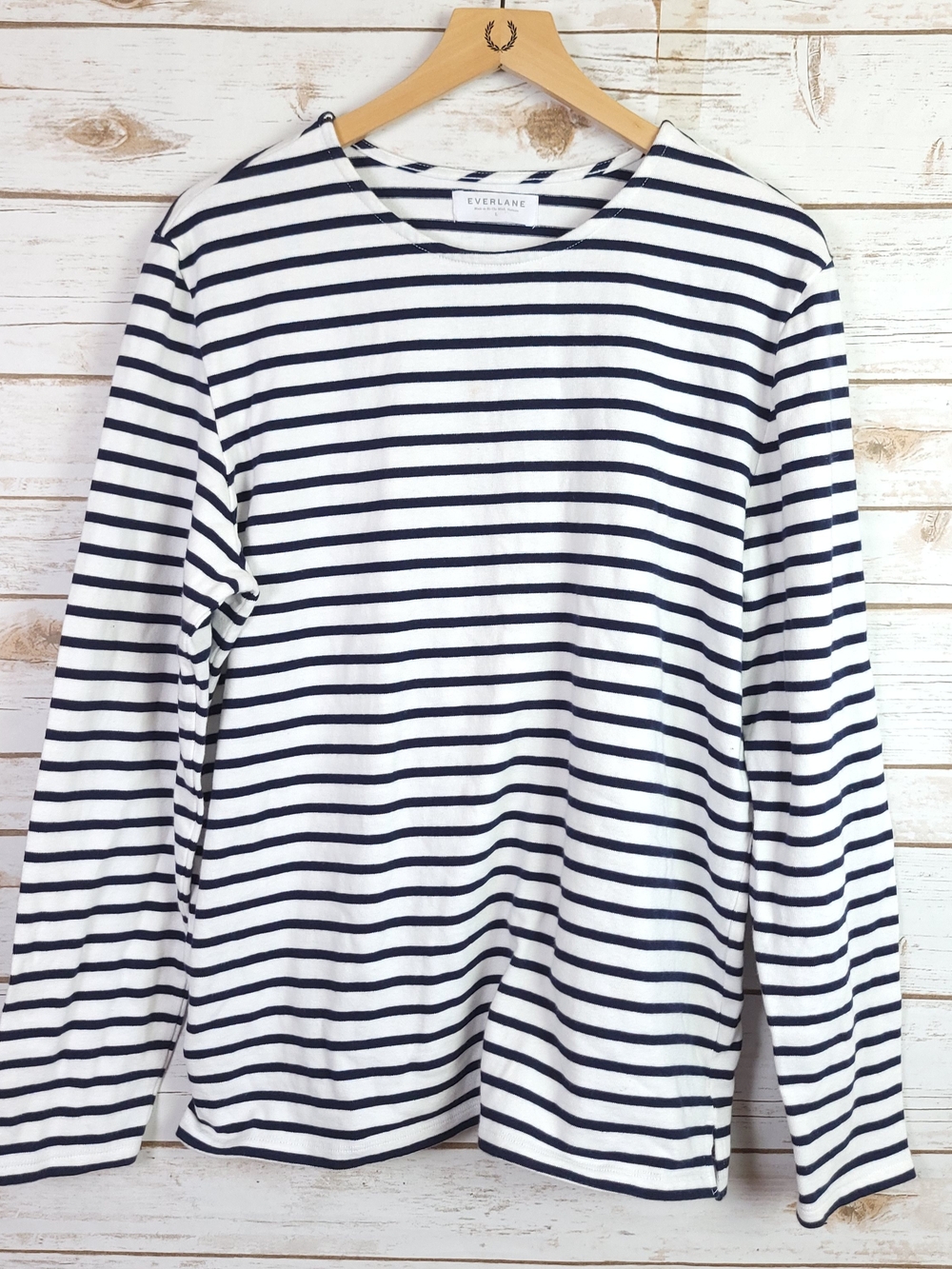Everlane Breton White and Navy Striped Long Sleeve Tee